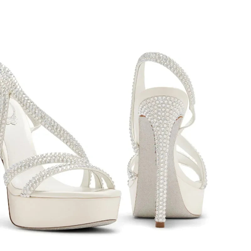 Arden Furtado platform Thin heel Crystal Banquet shoes Sexy Super high heel Sling back Open toe sandals Large size