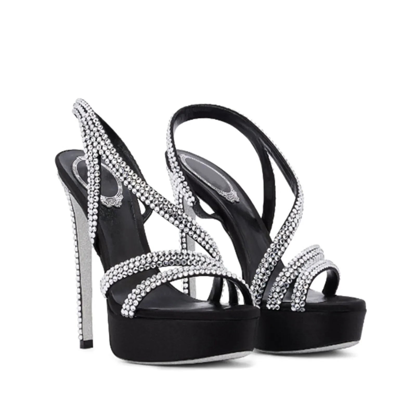 Arden Furtado platform Thin heel Crystal Banquet shoes Sexy Super high heel Sling back Open toe sandals Large size