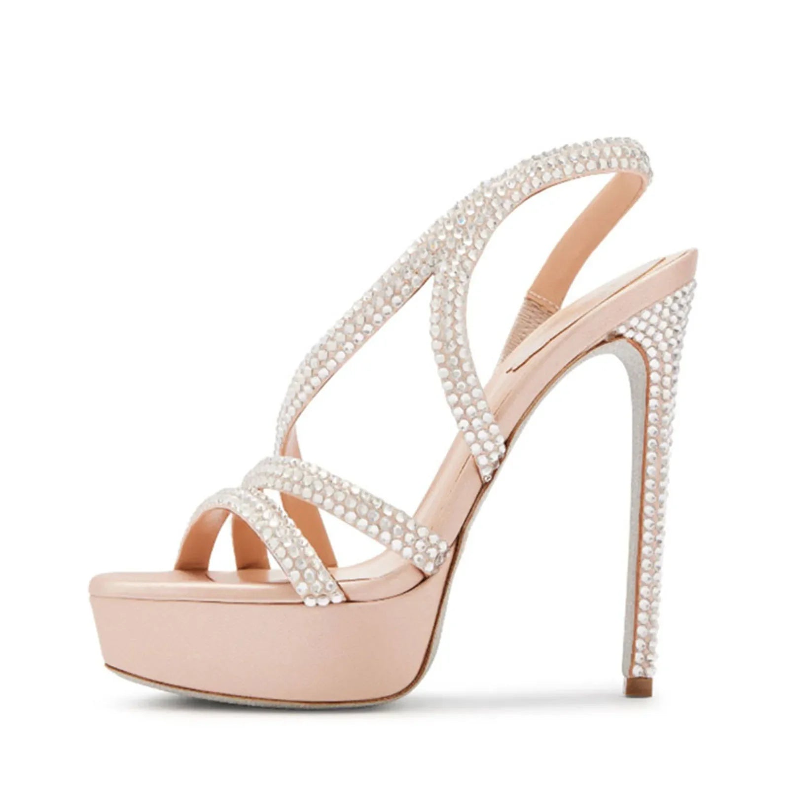Arden Furtado platform Thin heel Crystal Banquet shoes Sexy Super high heel Sling back Open toe sandals Large size