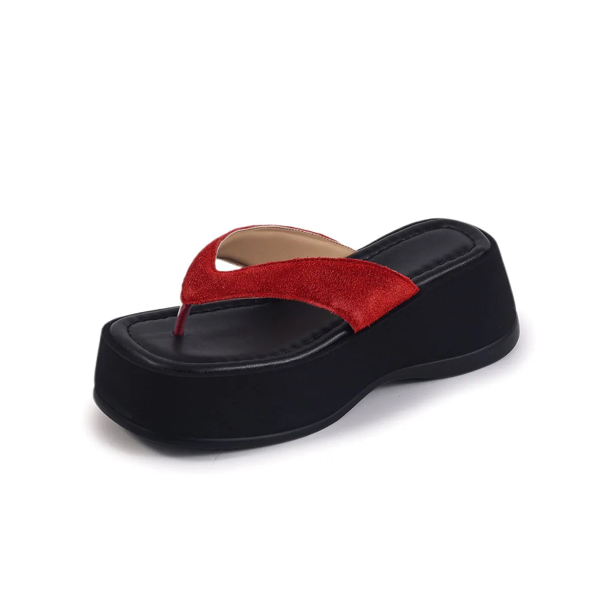 Arden Furtado sheepskin platform Pinch toe slippers Square toe Pull-on Wedge flip-flop large size Beach slippers