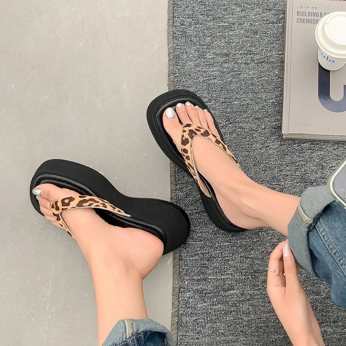 Arden Furtado sheepskin platform Pinch toe slippers Square toe Pull-on Wedge flip-flop large size Beach slippers