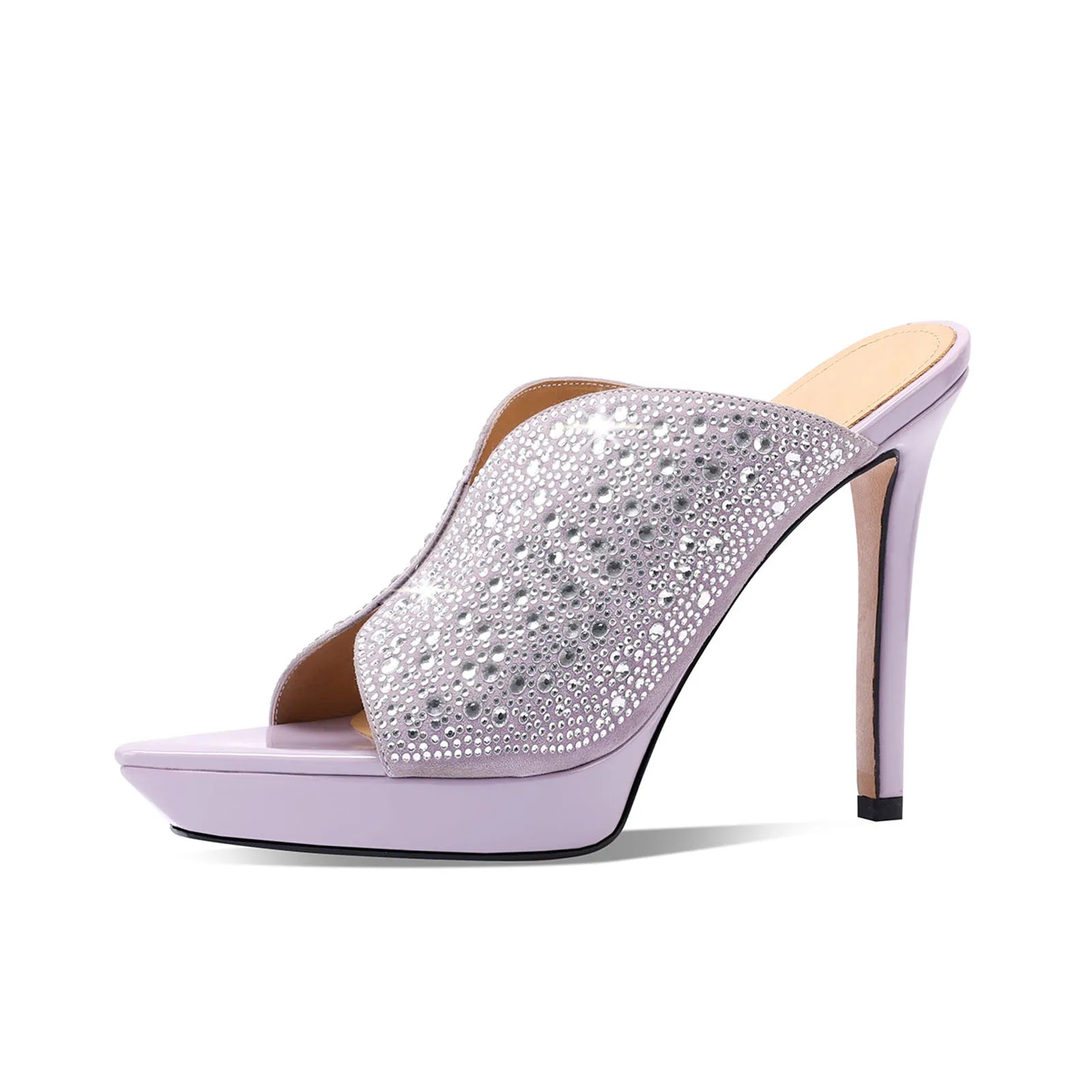 Arden Furtado Platform Sheep suede Crystal Mules Banquet shoes Pointed Super high heel large size Banquet shoes