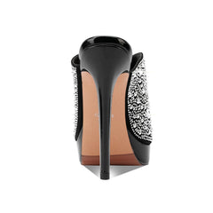 Arden Furtado Platform Sheep suede Crystal Mules Banquet shoes Pointed Super high heel large size Banquet shoes