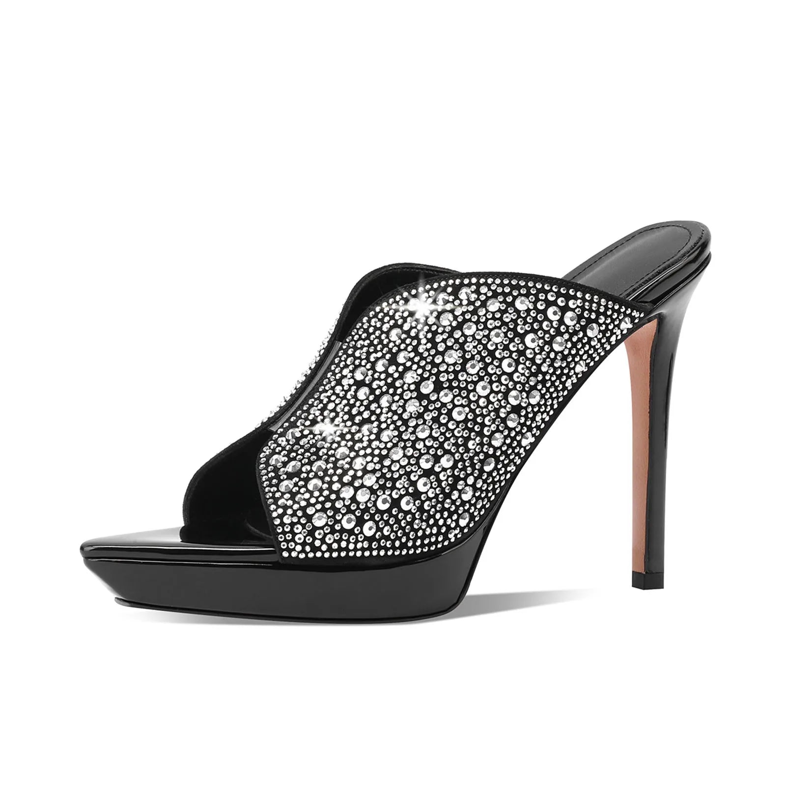 Arden Furtado Platform Sheep suede Crystal Mules Banquet shoes Pointed Super high heel large size Banquet shoes
