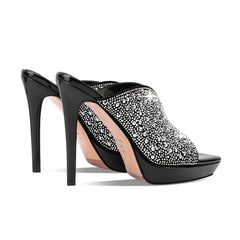 Arden Furtado Platform Sheep suede Crystal Mules Banquet shoes Pointed Super high heel large size Banquet shoes
