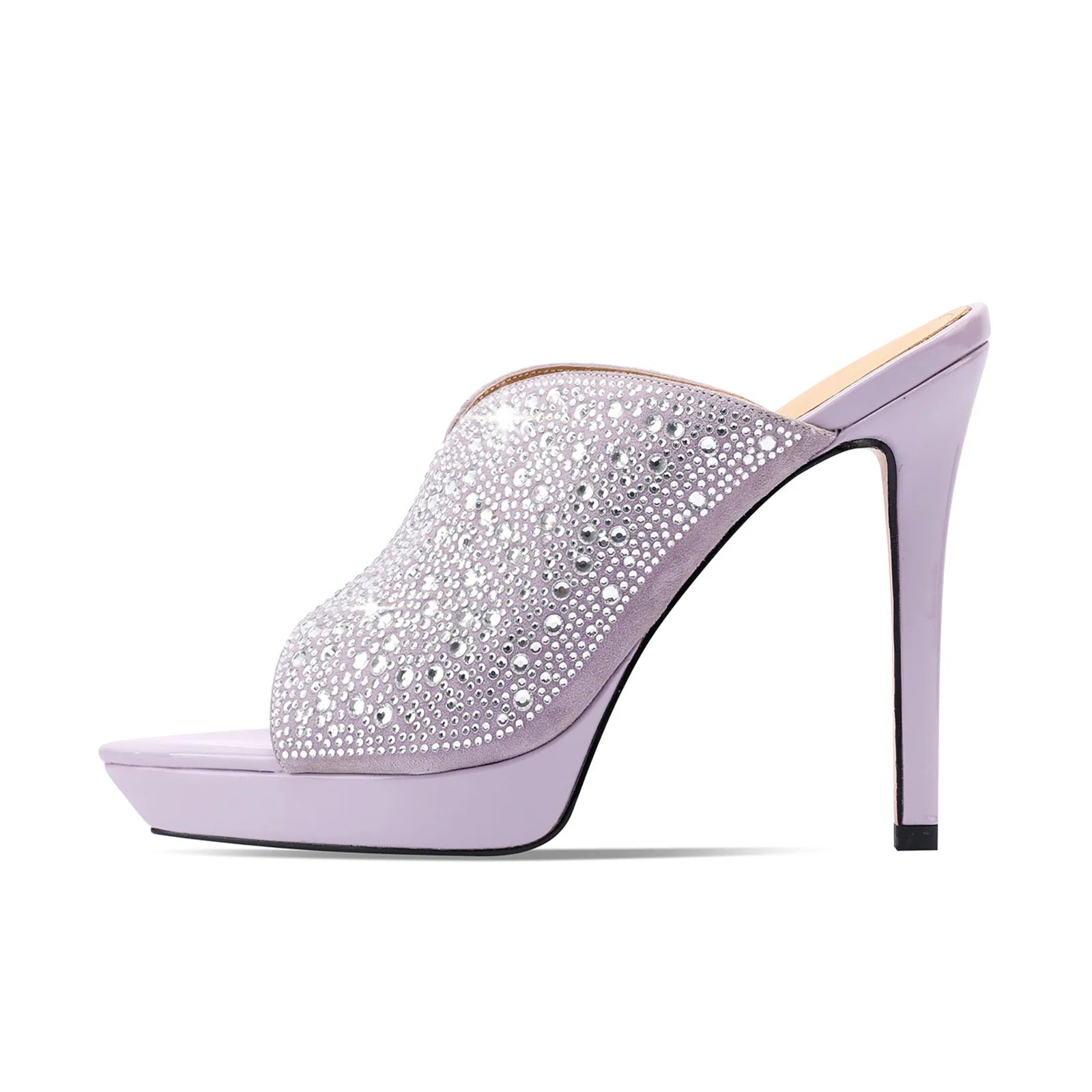 Arden Furtado Platform Sheep suede Crystal Mules Banquet shoes Pointed Super high heel large size Banquet shoes