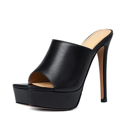 Arden Furtado White cowhide Platform thin heels Peep toe shoes square toe Super high heel Word slippers