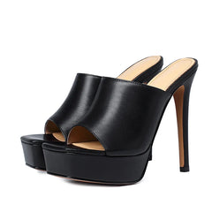 Arden Furtado White cowhide Platform thin heels Peep toe shoes square toe Super high heel Word slippers