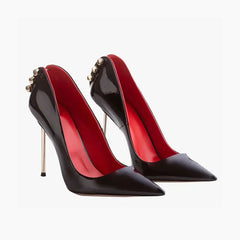 Arden Furtado Patent Leather Hollow Metal Thin heels Pumps Pointed toe Metal buckle Shallow Super high heel Sexy Single shoe