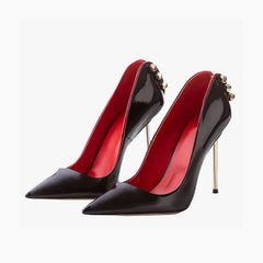 Arden Furtado Patent Leather Hollow Metal Thin heels Pumps Pointed toe Metal buckle Shallow Super high heel Sexy Single shoe