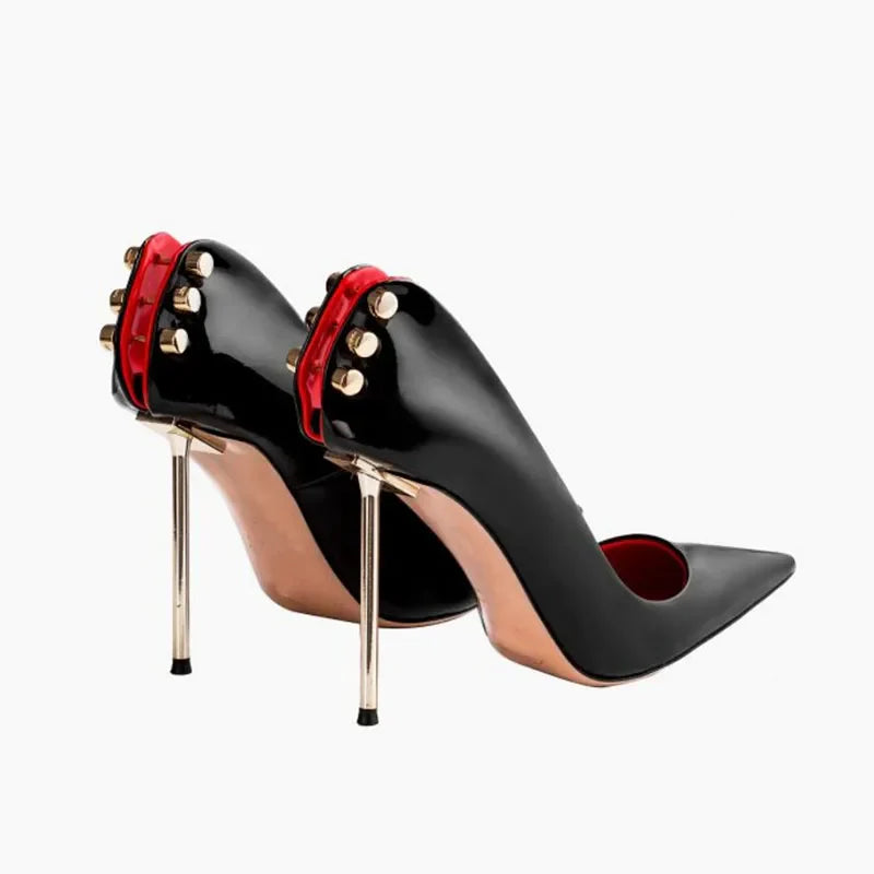 Arden Furtado Patent Leather Hollow Metal Thin heels Pumps Pointed toe Metal buckle Shallow Super high heel Sexy Single shoe