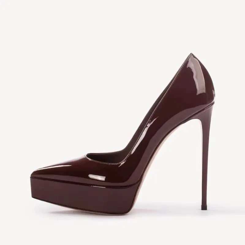 Arden Furtado Nude Patent Leather pumps shoe pointed toe Platform Shallow Super high heel Banquet shoes Single shoe