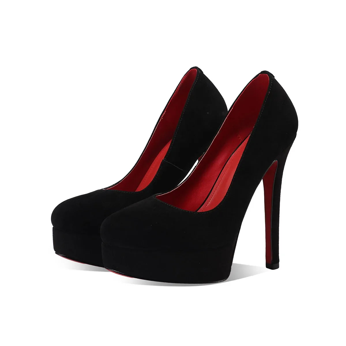 Arden Furtado Sheep Suede Round toe thin heels Platform pumps Shallow Super high heel Sexy Single shoe large size