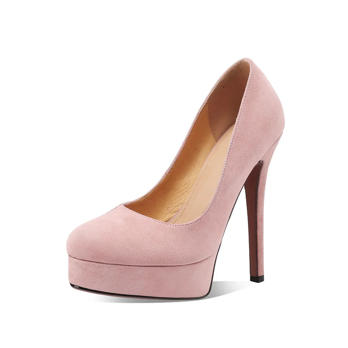 Arden Furtado Sheep Suede Round toe thin heels Platform pumps Shallow Super high heel Sexy Single shoe large size