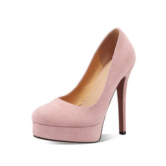 Arden Furtado Sheep Suede Round toe thin heels Platform pumps Shallow Super high heel Sexy Single shoe large size
