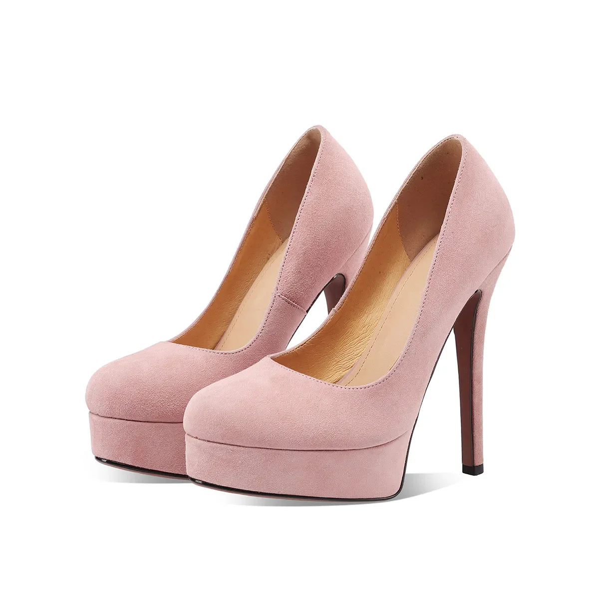 Arden Furtado Sheep Suede Round toe thin heels Platform pumps Shallow Super high heel Sexy Single shoe large size
