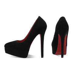 Arden Furtado Sheep Suede Round toe thin heels Platform pumps Shallow Super high heel Sexy Single shoe large size