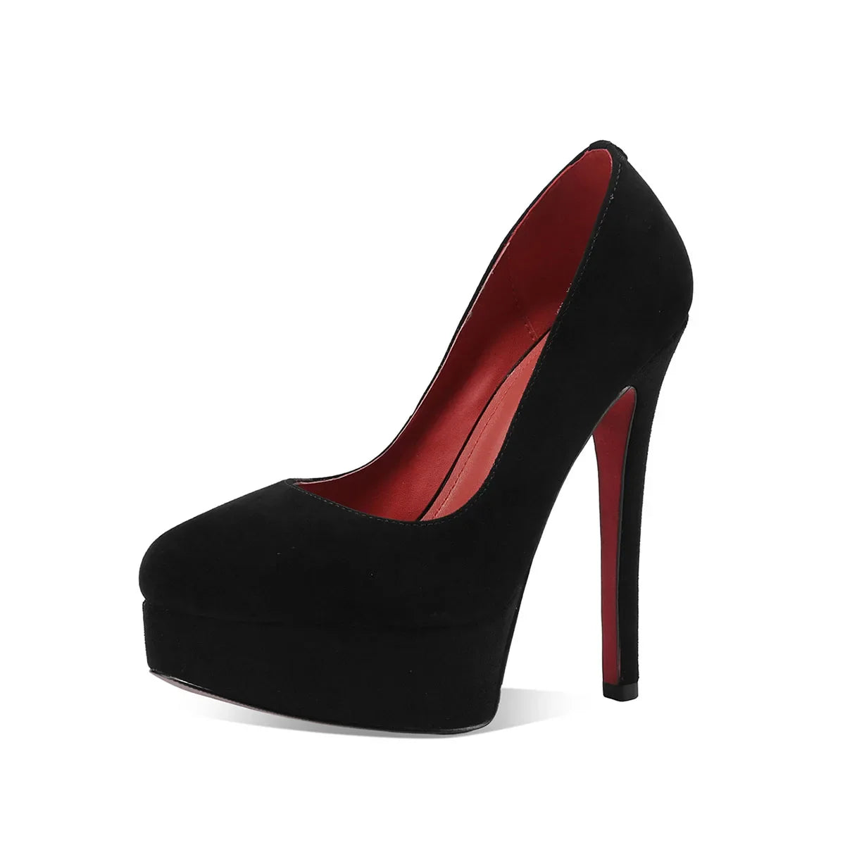 Arden Furtado Sheep Suede Round toe thin heels Platform pumps Shallow Super high heel Sexy Single shoe large size