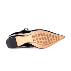 Arden Furtado cowhide Alien heel Pumps Pointed toe One word buckle Wedges large size Single shoe high-heeled shoes