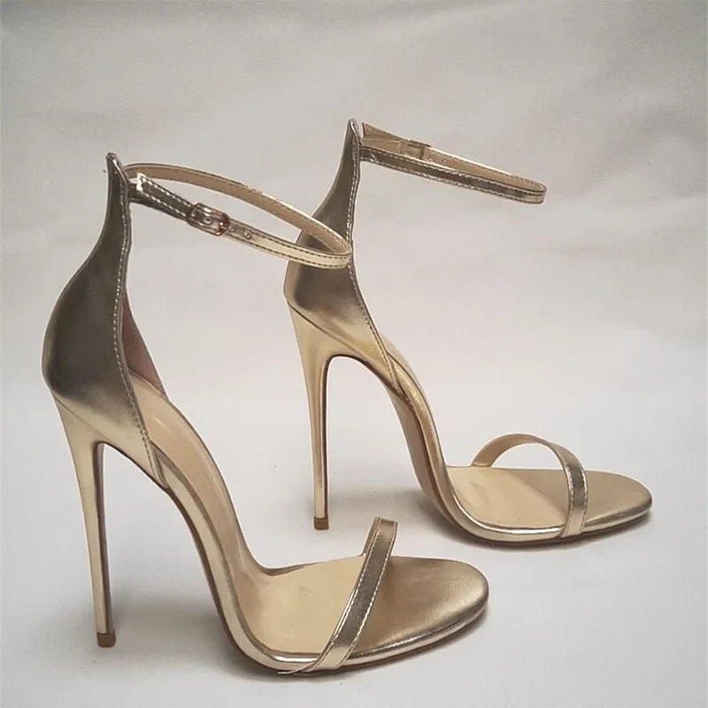 Arden Furtado Metal leather Round toe Belt buckle Sexy Super high heel Open toe Party word-cingulate sandals