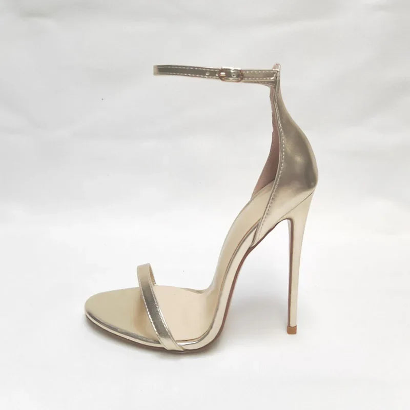 Arden Furtado Metal leather Round toe Belt buckle Sexy Super high heel Open toe Party word-cingulate sandals