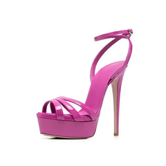 Arden Furtado Patent Leather Peep toe word-cingulate Round toe Waterproof platform Super high heel Open toe sandals