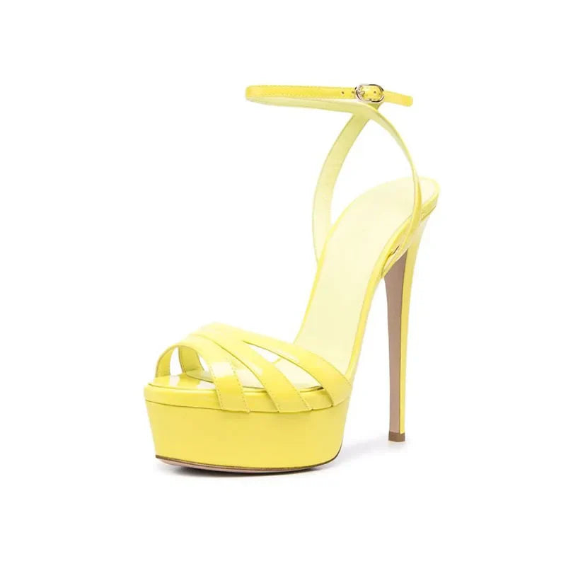 Arden Furtado Patent Leather Peep toe word-cingulate Round toe Waterproof platform Super high heel Open toe sandals