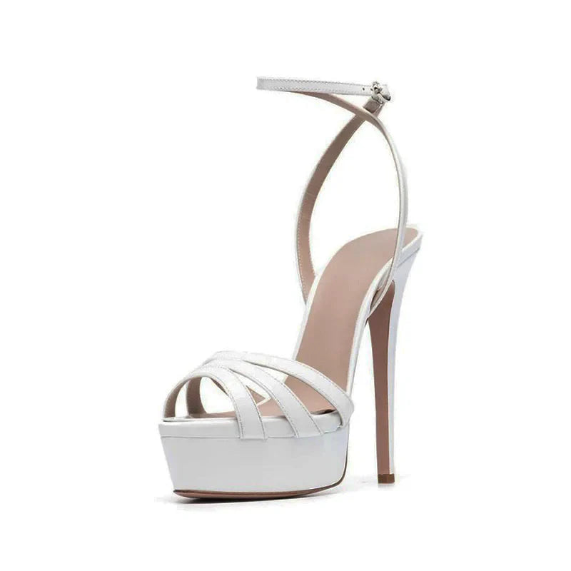 Arden Furtado Patent Leather Peep toe word-cingulate Round toe Waterproof platform Super high heel Open toe sandals