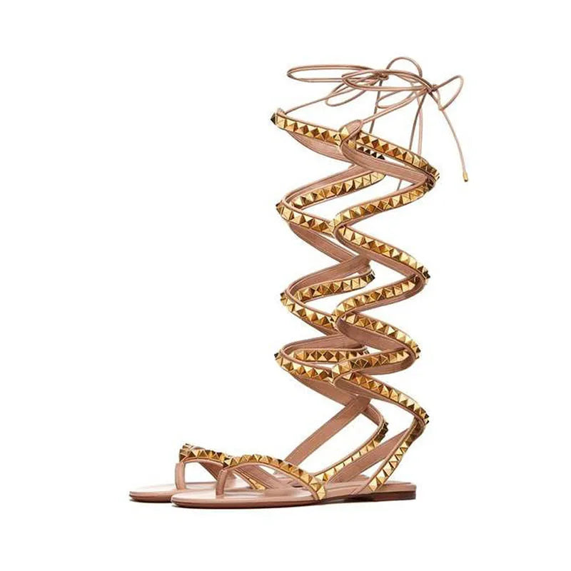 Arden Furtado Roman style Cross strap Flats Round toe Rivet High help Mixed Colors Open toe sandals large size
