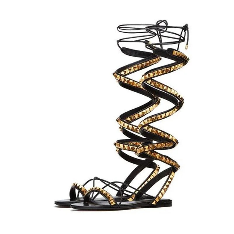 Arden Furtado Roman style Cross strap Flats Round toe Rivet High help Mixed Colors Open toe sandals large size