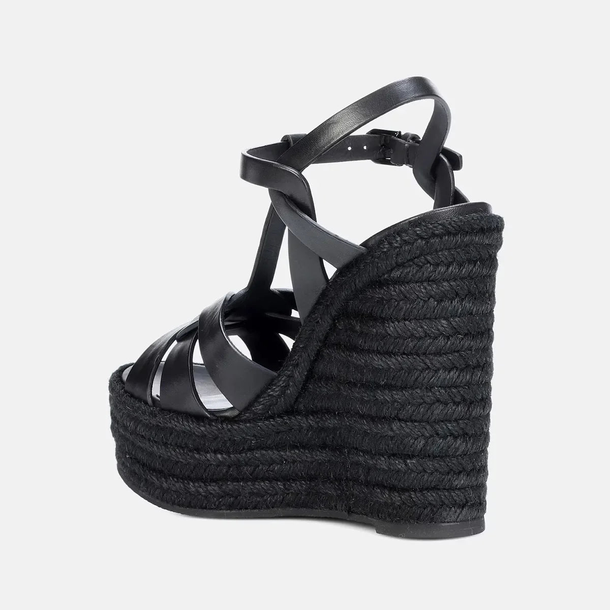 Arden Furtado Belt buckle cowhide straw weaving Wedges Sandals Round toe Open toe Super high heel T-Strap Sandals
