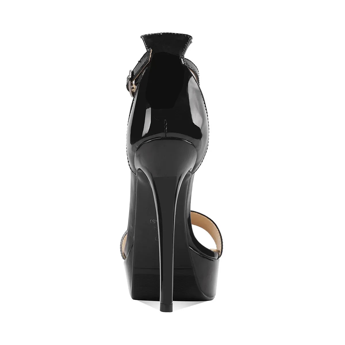 Arden Furtado Black Cow patent leather Platform Sandals Round toe Super high heel One word buckle Sandals large size