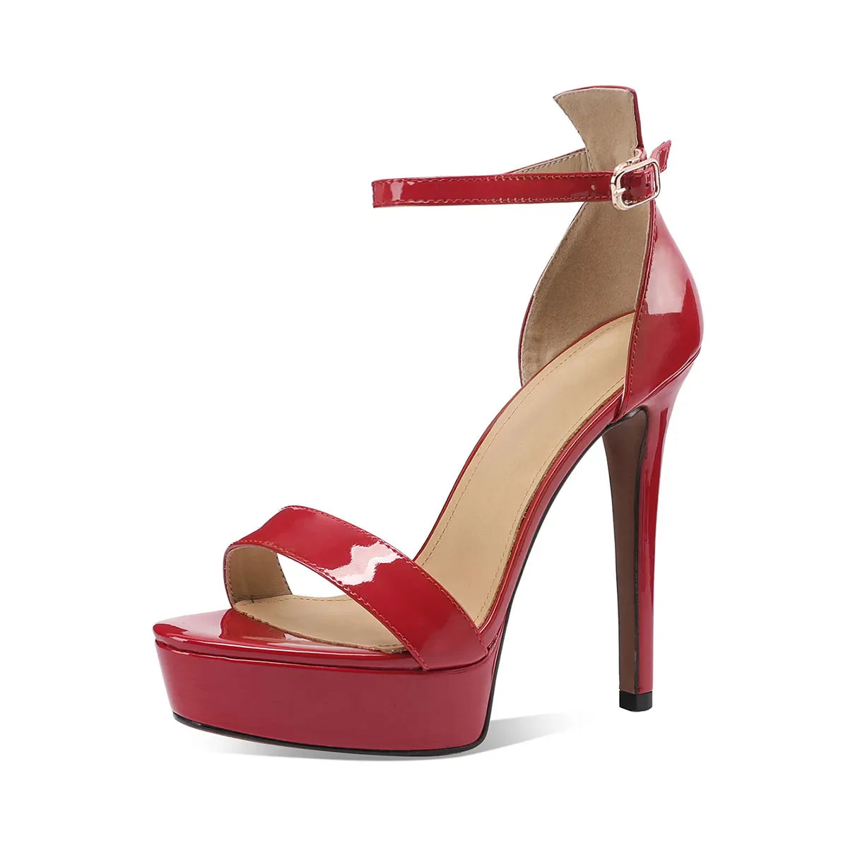 Arden Furtado Black Cow patent leather Platform Sandals Round toe Super high heel One word buckle Sandals large size