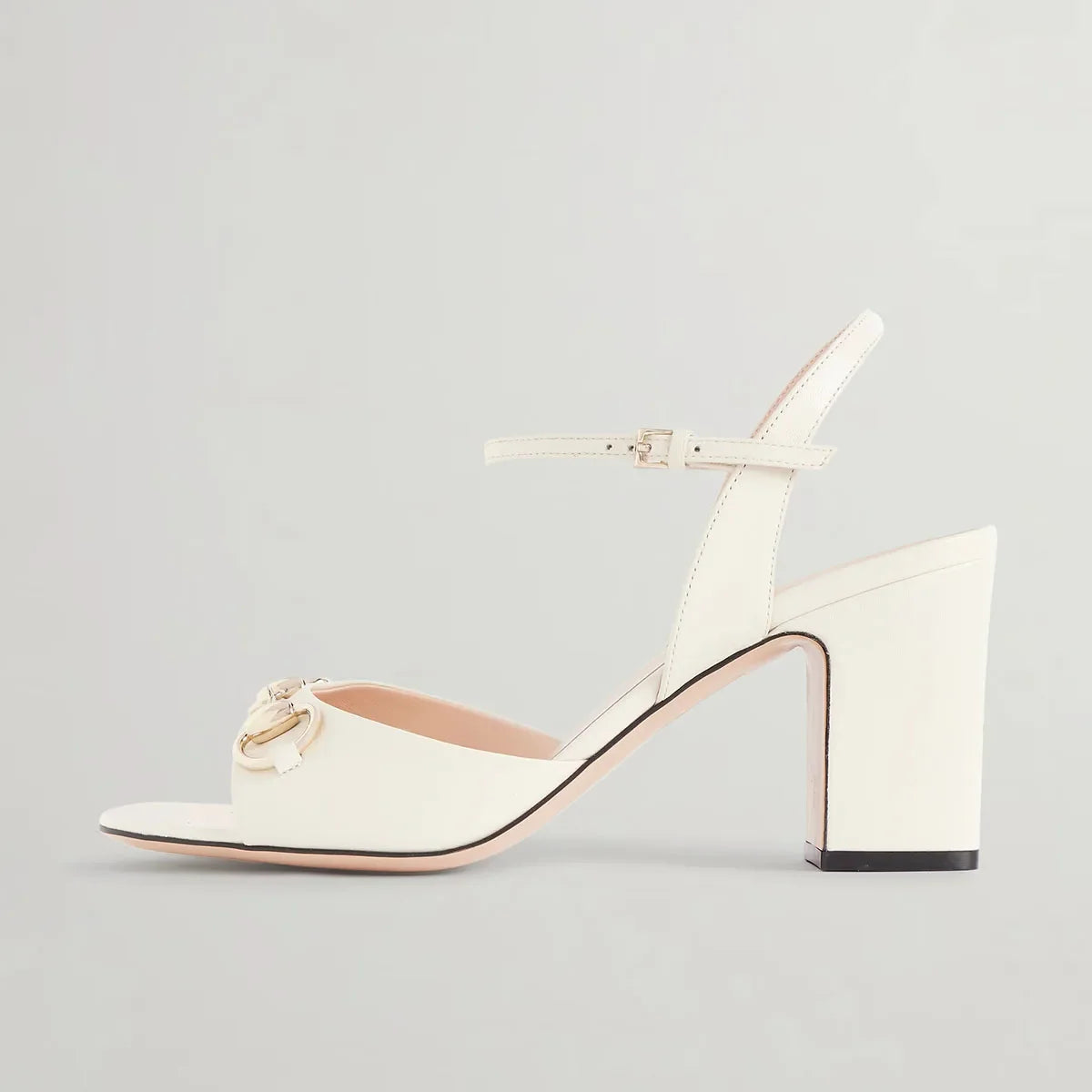 Arden Furtado Black Cowhide Square Toe Chunky Heel One Word Buckle Sandals Metal Buckle Open Toe Modern Sandals