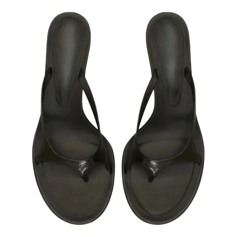 Arden Furtado Black Fine ribbon Pinch toe Slippers Round toe pull-on Super high heel flip-flop Mixed Colors Banquet shoes