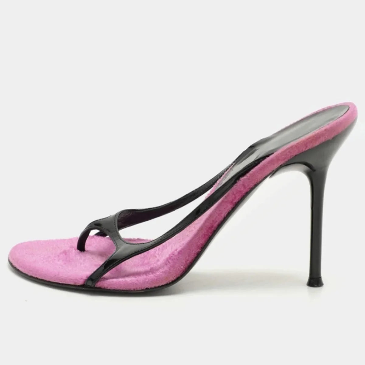 Arden Furtado Black Fine ribbon Pinch toe Slippers Round toe pull-on Super high heel flip-flop Mixed Colors Banquet shoes