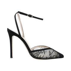 Arden Furtado Black Lace Banquet Shoes Pointed-toe Stilettos heels One word buckle Sandals large size Modern Sandals