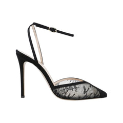Arden Furtado Black Lace Banquet Shoes Pointed-toe Stilettos heels One word buckle Sandals large size Modern Sandals