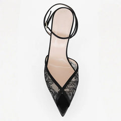 Arden Furtado Black Lace Peep toe Banquet Shoes Pointed-toe platform Stilettos heels One word buckle Sandals