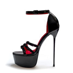 Arden Furtado Black Patent Leather Platform Belt buckle Banquet shoes round toe Super high heel One word buckle sandals