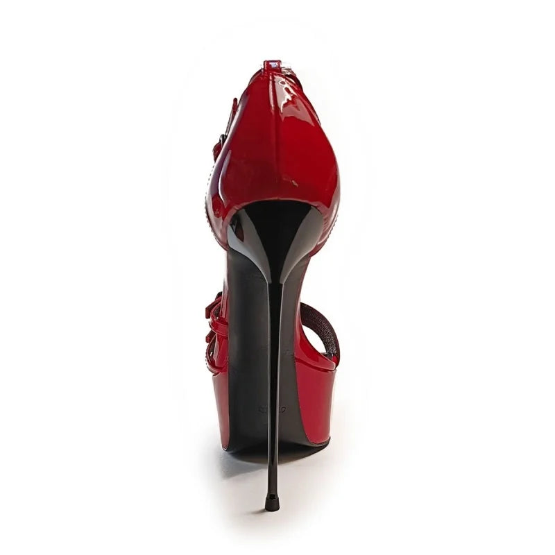 Arden Furtado Black Patent Leather Platform Belt buckle Banquet shoes round toe Super high heel One word buckle sandals