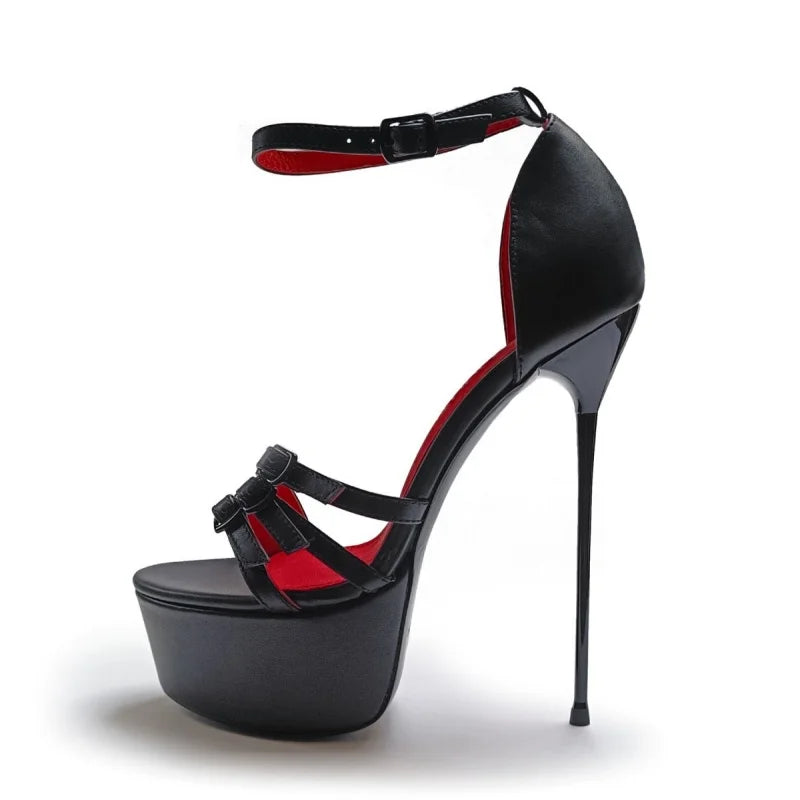 Arden Furtado Black Patent Leather Platform Belt buckle Banquet shoes round toe Super high heel One word buckle sandals