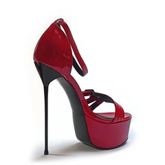 Arden Furtado Black Patent Leather Platform Belt buckle Banquet shoes round toe Super high heel One word buckle sandals