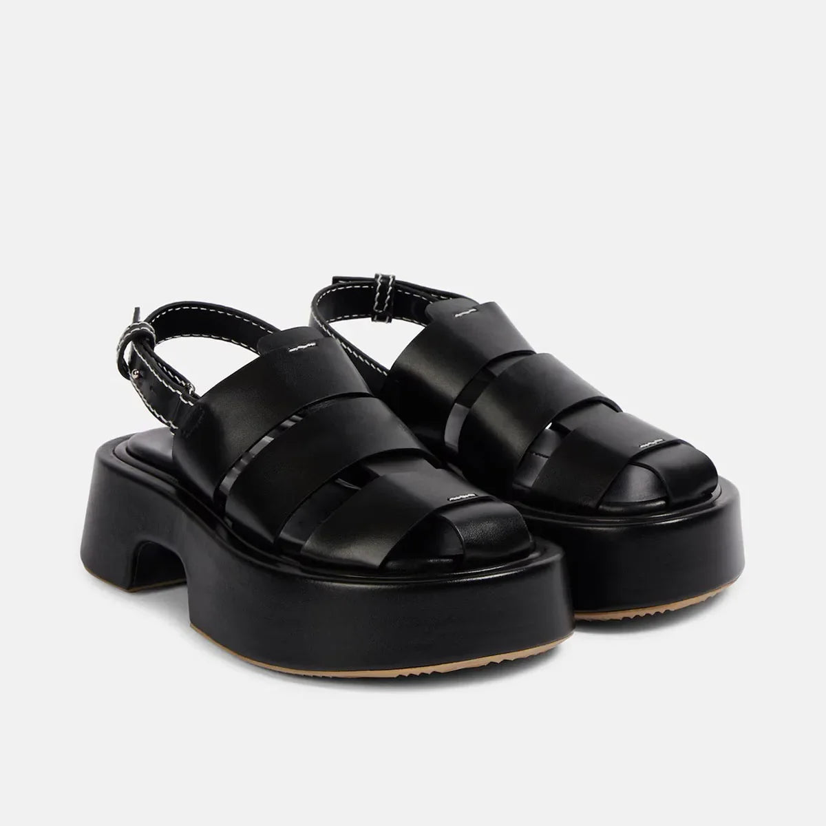 Arden Furtado Black cowhide Wedges Sandals Rome shoes Round toe platform High-heeled One-word bClosed toe Sandals