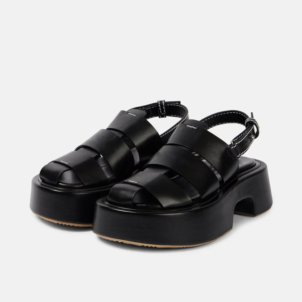 Arden Furtado Black cowhide Wedges Sandals Rome shoes Round toe platform High-heeled One-word bClosed toe Sandals
