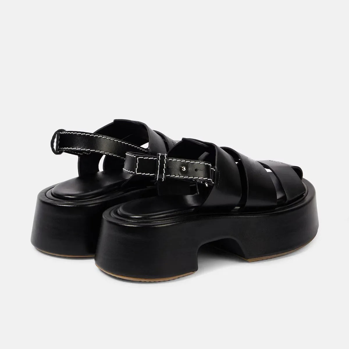 Arden Furtado Black cowhide Wedges Sandals Rome shoes Round toe platform High-heeled One-word bClosed toe Sandals