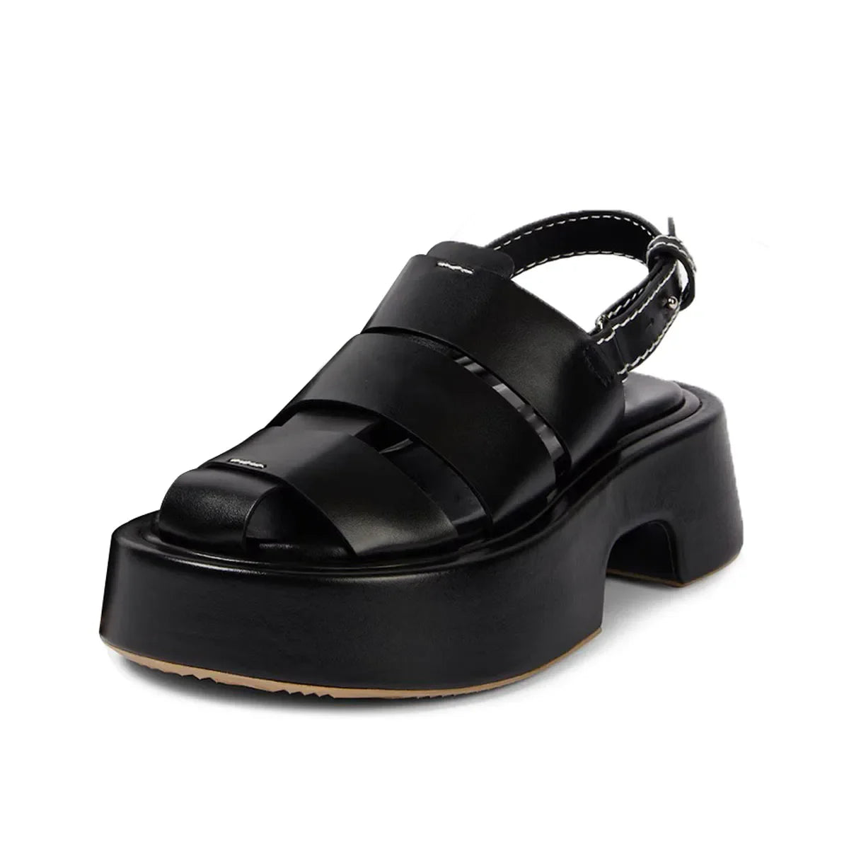 Arden Furtado Black cowhide Wedges Sandals Rome shoes Round toe platform High-heeled One-word bClosed toe Sandals