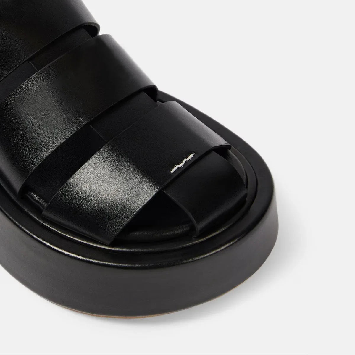 Arden Furtado Black cowhide Wedges Sandals Rome shoes Round toe platform High-heeled One-word bClosed toe Sandals