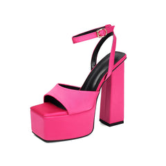 Arden Furtado Blue Satin Peep Toe Shoes Platform Super High Heel Word-Cingulate Sandals Large Size Banquet Shoes