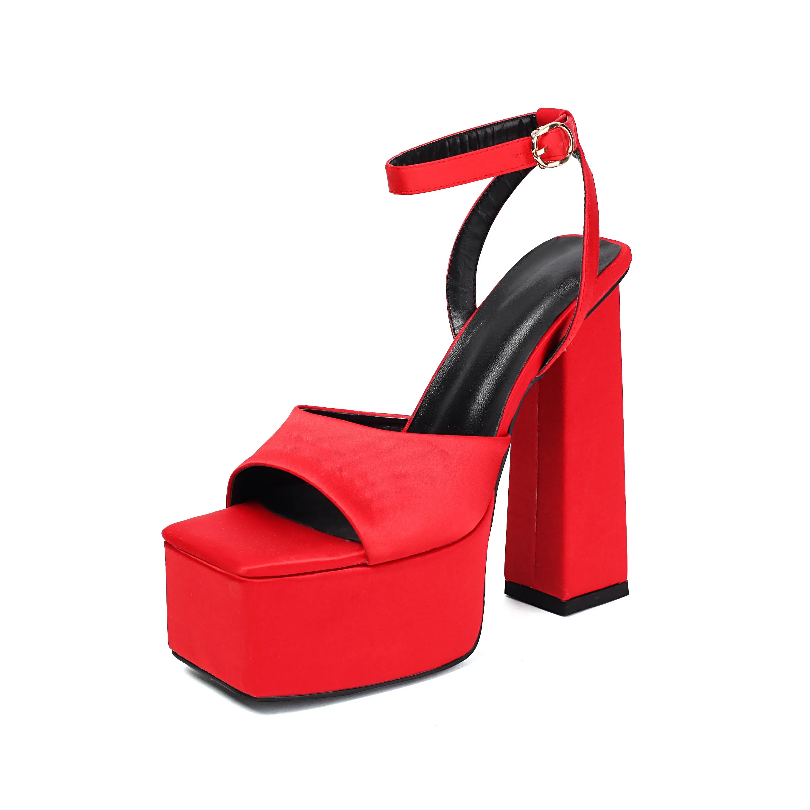 Arden Furtado Blue Satin Peep Toe Shoes Platform Super High Heel Word-Cingulate Sandals Large Size Banquet Shoes